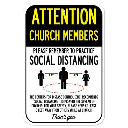 SIGNMISSION Public Safety Sign-Church Members Practice Social Distancing, Heavy-Gauge, 12" H, A-1218-25387 A-1218-25387